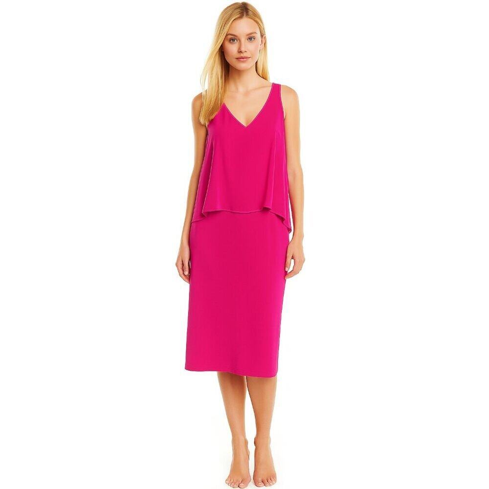 2/$30 White House Black Market Sleeveless MJ Woven w/ Overlay Pomegranate #9947 - Picture 1 of 9